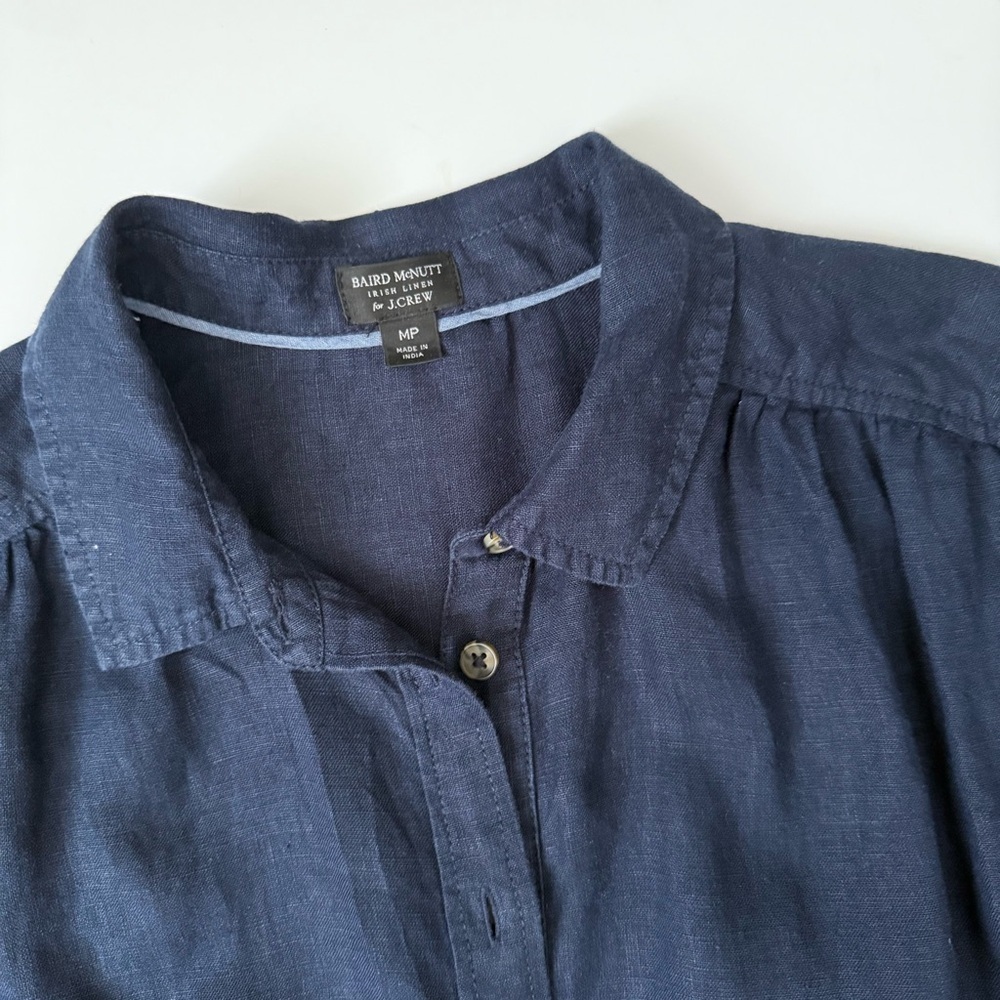 J.Crew Relaxed Linen Shirt Dress Navy Medium Petite - Picture 4 of 8